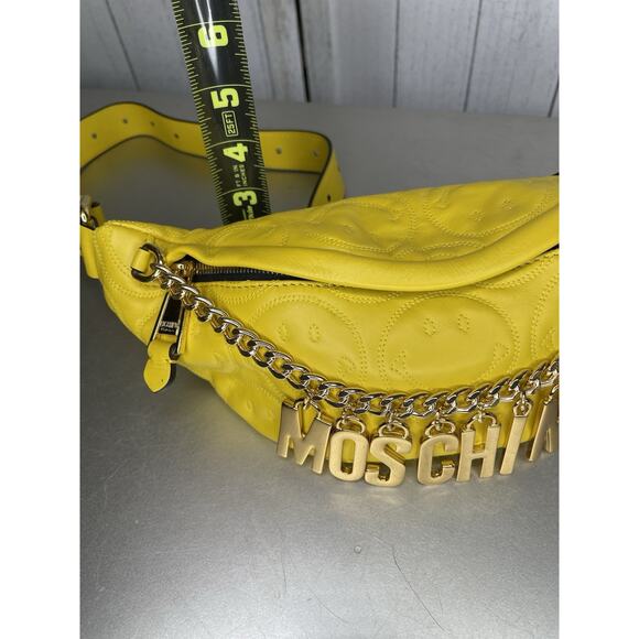 MOSCHINO Yellow Smiley Face Leather Waist Bag Bum Bag Metal Logo RARE NWOT - Picture 10 of 10